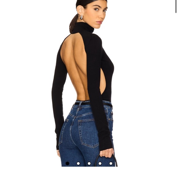 LBV. Black Open-Back Long Sleeve Bodysuit - Picture 1 of 6
